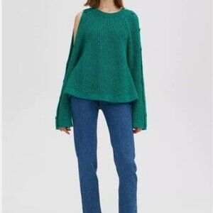 Rodebjer Maribel Sweater with button sleeves, Emerald Green, Size S